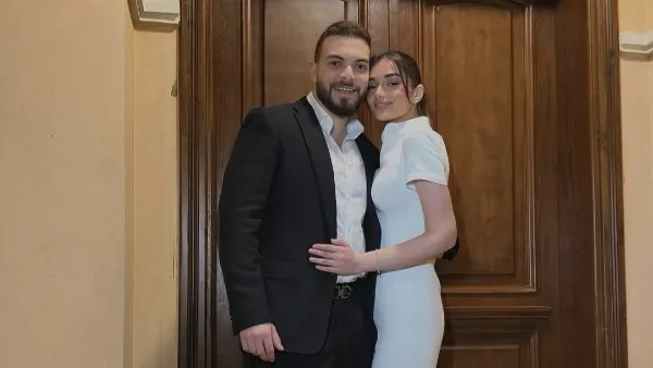 إطلالة رومانسية ملك أحمد زاهر برفقة خطيبها شريف عمرو الليثي