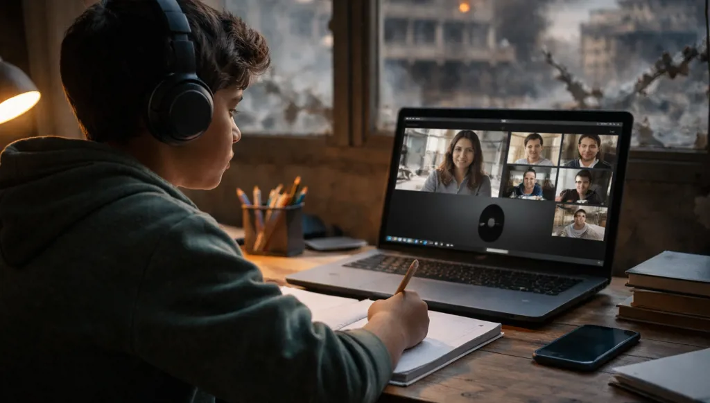 الكاميرا المغلقة في التعليم عن بُعد: كيف تساعد الأدوات الرقمية في زمن الحرب